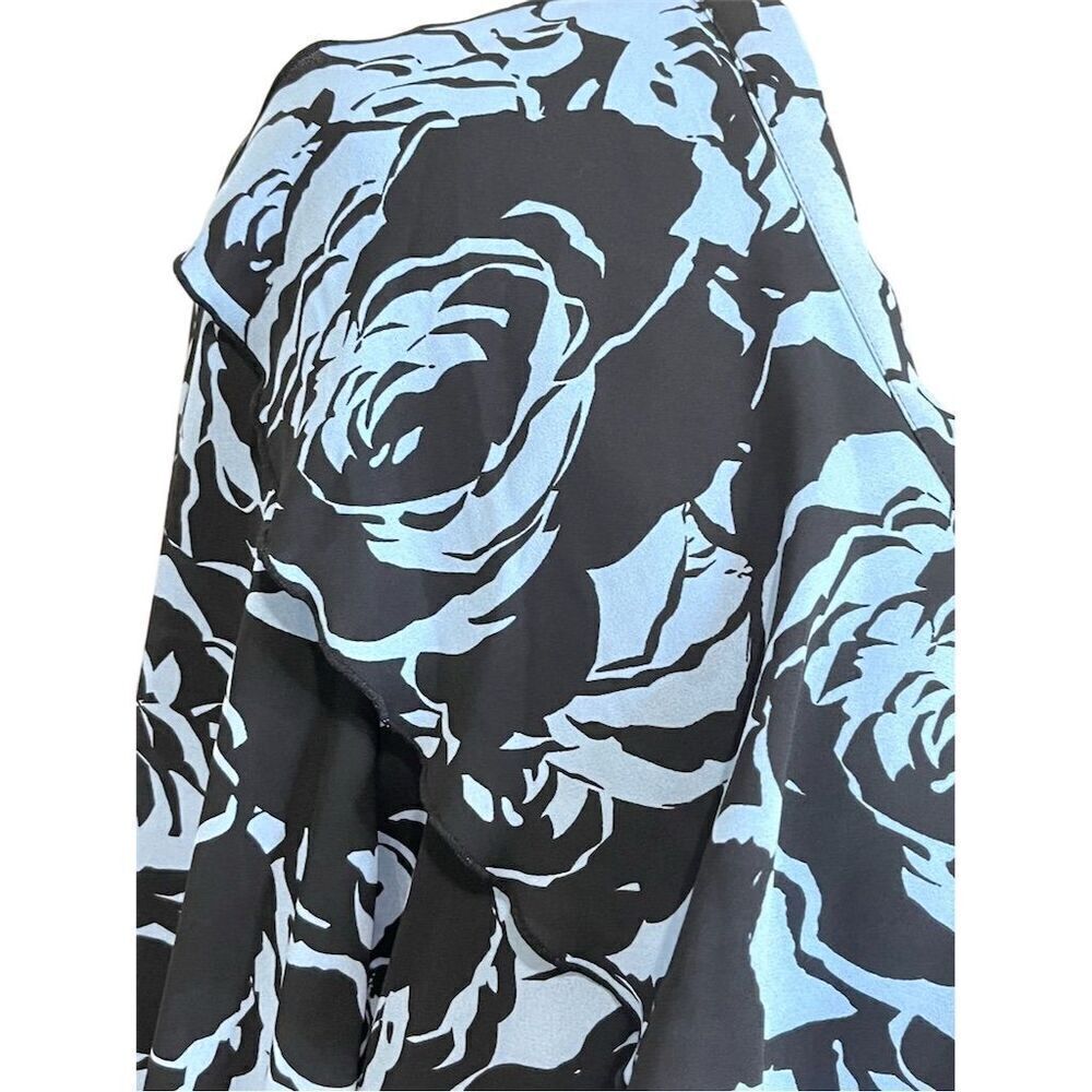 Chico's Black Label Floral Ruffle Midi Button Up Dress M Garden Girl Workwear - Picture 2 of 11